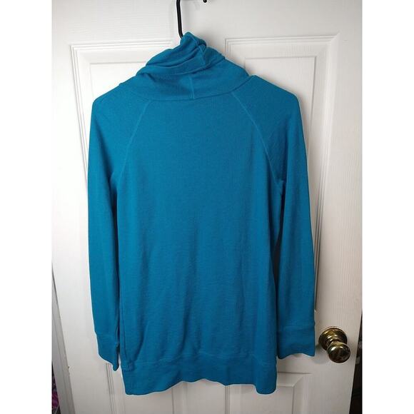 Mondetta Woman M Aqua Waffle Knit Cowl Neck Long Sleeve Thumb Hole Pullover - Picture 10 of 10